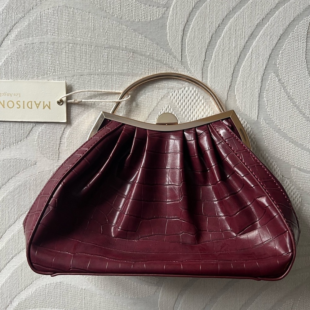 NWT Burgundy Crocodile-Embossed Bag - Picture 3 of 5